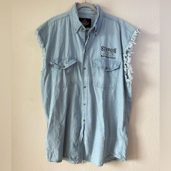 Sturgis 2013 Black Hills Rally Biker’s Club Sleeveless Denim Shirt Vest 3XL - Picture 1 of 7